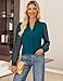 Dressy Tops for Women V Neck Lace Long Sleeve Shirts Business Casual Blouses Work Outfits Trendy Fall Clothes 2025, Peacock Blue, Medium