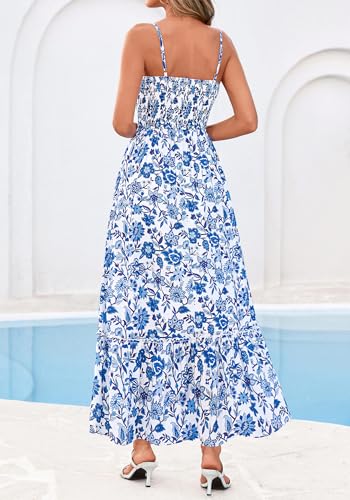 BTFBM Summer Dresses for Women 2026 Sundresses Sleeveless Spaghetti Strap Boho Beach Vacation Outfits Spring Maxi Dress(Floral White Blue, Small) — view 3