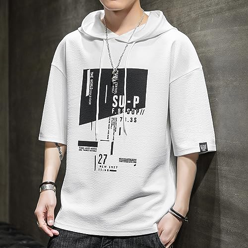 Men’s Hoodie Pullover Casual Hooded Sweatshirt Letter Print Short Sleeve T Shirts Summer Tee Top2
