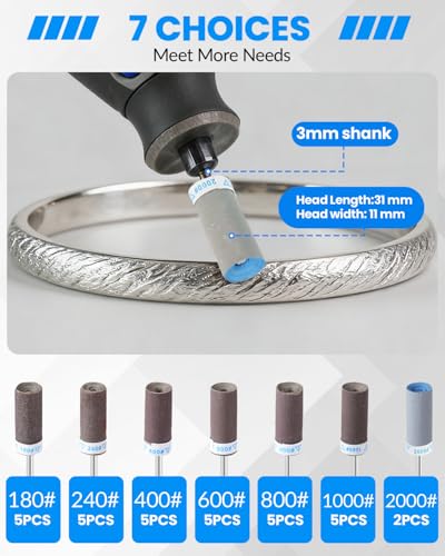 Image of 32Pcs Sanding Drums Sandpaper Sticks Set, 180-2000 Grit Sanding Bits with 1 /8 inch(3mm) Shank for Rotary Tools, Sanding Bands Set for Metal Rust Removal, Jade Polishing, Wood Grinding - Polishing Kit with