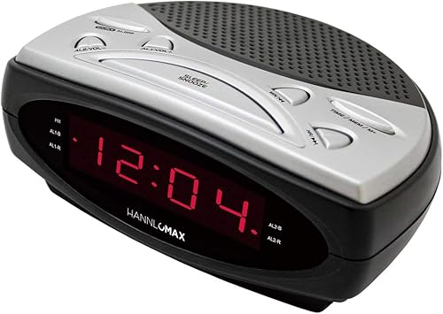 HANNLOMAX Radio despertador HX-137CR, radio PLL AM/FM, alarma dual, pantalla LED de 0.9", solo operación de CA