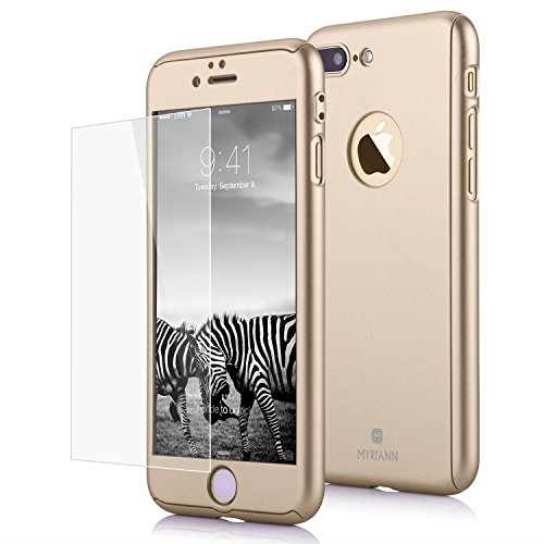 iPhone 7 Plus Case,Lavince Full Body Protection Hard Slim Cover[Dual Layer] with Tempered Glass Screen Protector for iPhone 7 Plus 5.5inch(Gold)