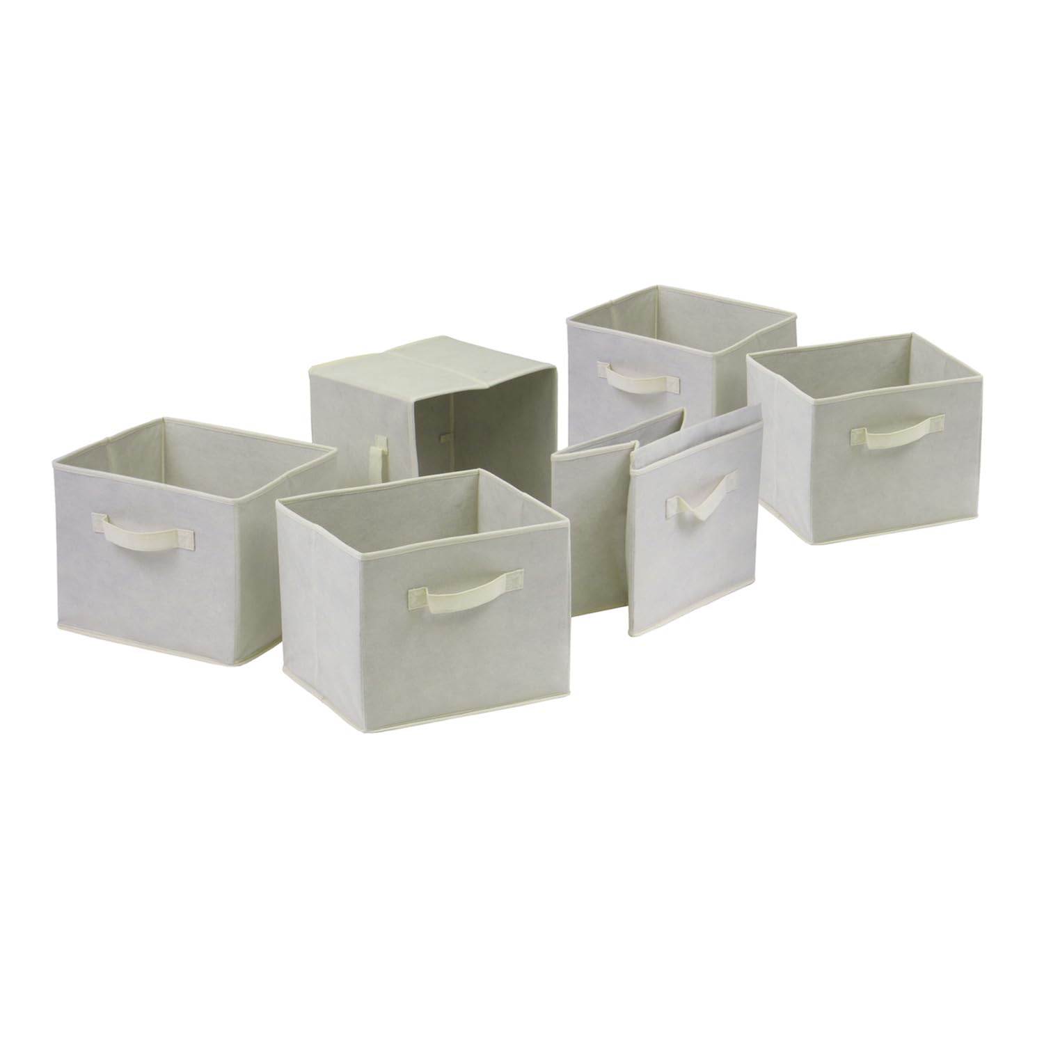 HomeStock Gothic Grace Wood Capri Foldable Fabric Baskets Set of 6 Pieces, Beige Color - Rectangular, Fabric Material, 12.28 x 10.39 x 5.04 inches