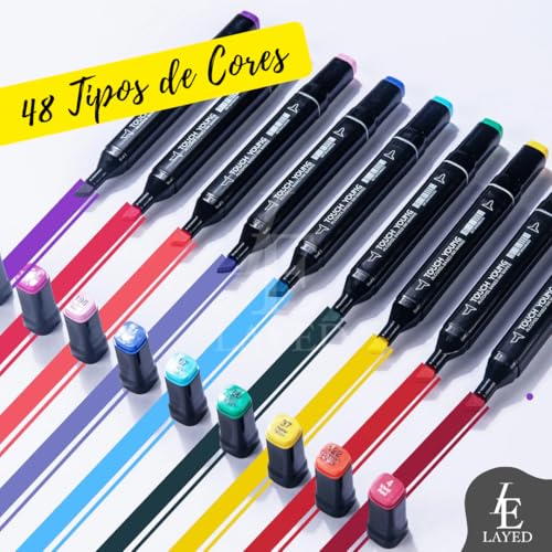 Canetinhas Coloridas 48 Cores - Ponta Dupla, Secagem Rápida, Não Tóxicas, Estojo Prático, Ideal para