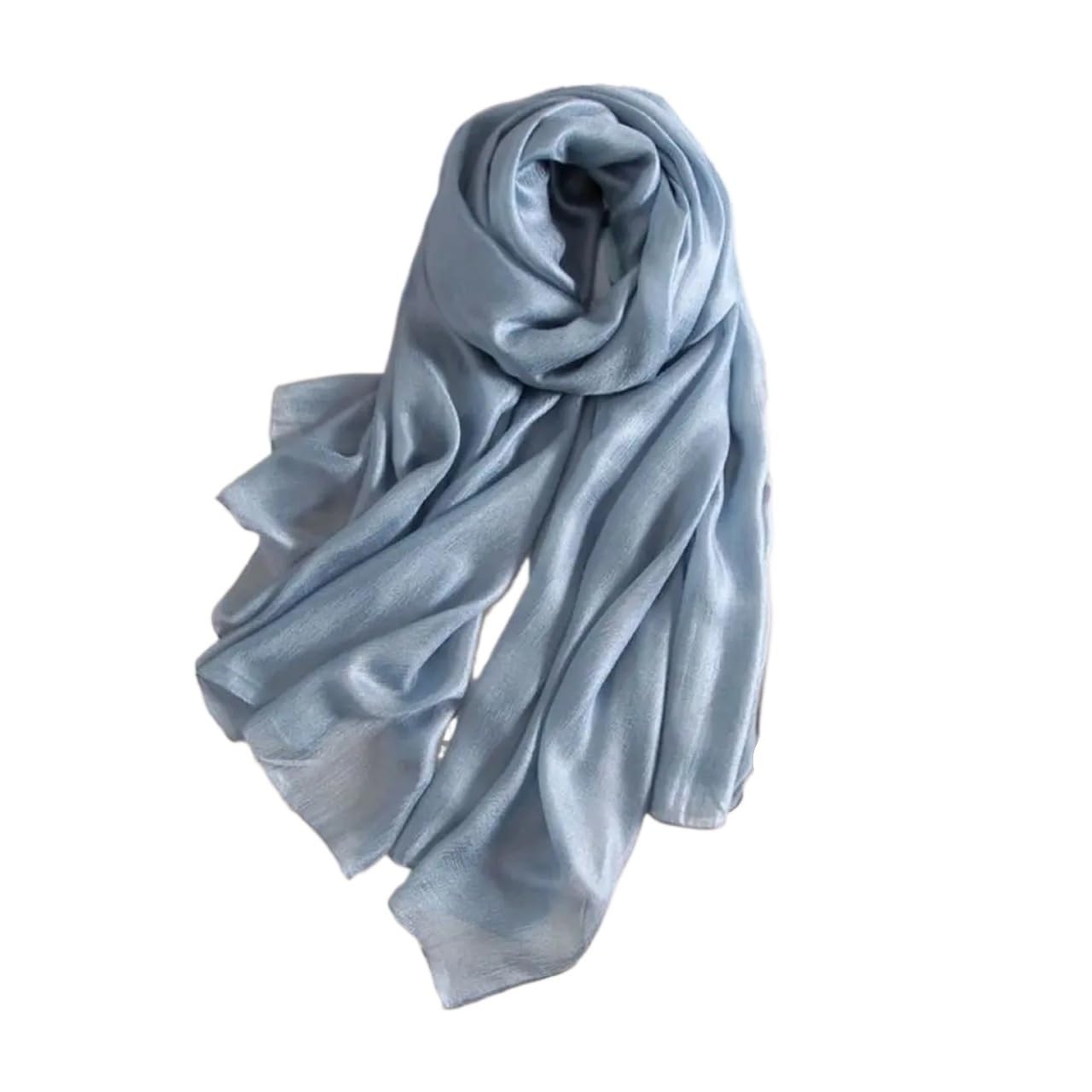 Sciarpa in Lino Puro da Donna, Nuova, di Colore Puro, con Protezione Solare, Fascia per Capelli e Foulard (Blu)