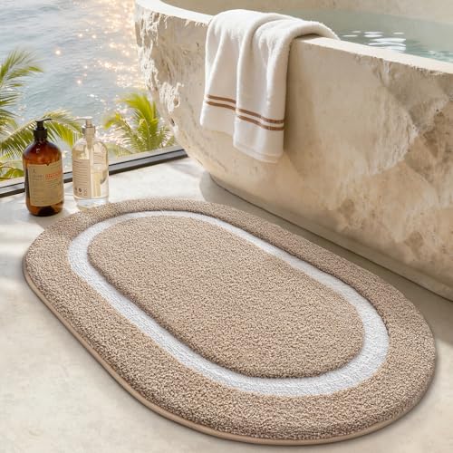 LUMI Bath Mat Oval Bathroom Rug, 20"x32" Non Slip Washable