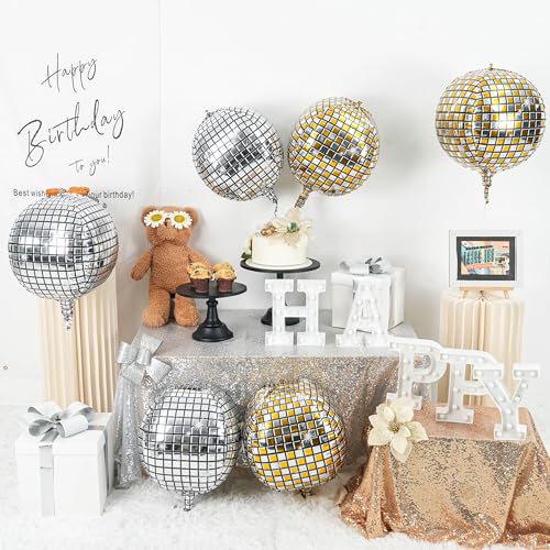 Image of 6pcs 22 Inch Gold and Silver Disco Ball Balloons, Silver Big Disco Balloons, Gold 4d Large Foil Aluminum Balloon For Birthday Baby Shower 70s 80s 90s Theme Party Wedding Engagement Graduation Decor