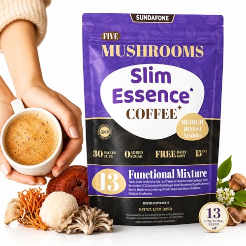 SUNDAFONE Slim Essence Mushroom Coffee - 22,500mg 5-Mushroom Blend + Botanicals | Supports Mental...
