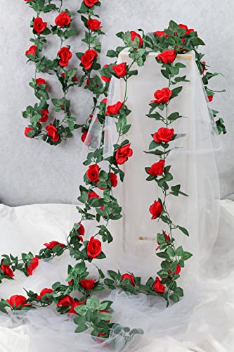 Meiliy 2 Pack Red Rose Vines Artificial Flower Garland Greenery Red Floral Garland For Backdrop Wedding Home Party Garden Wall Room Valentine's Day Decor #TOP3