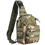 LiveGo Taktisch Brusttasche Military, Schultertasche Tactical Chest Sling Pack, Armee Crossbody Bag Mini Single Strap Rucksack für Reisen Wandern Camping (Dschungeltarnung)