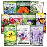 Sow Right Seeds - Edible Flower Seed Collection for Planting - Individual Packets Nasturtium, Pansy, Lavender, Chamomile, Calendula, Violet, and Borage, Non-GMO Heirloom Seed to Grow a Flower Garden