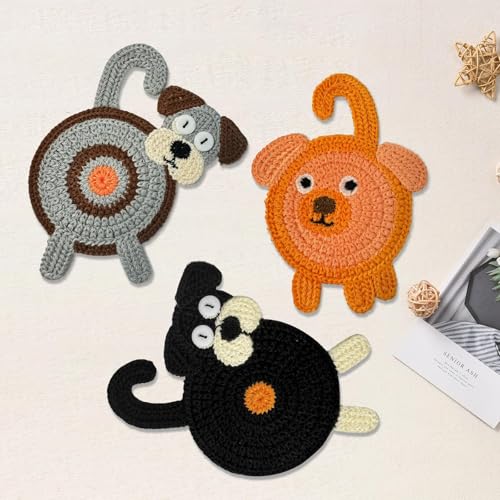 Leadiy 3Pcs/Set Dog Drink Coaster, Woven Creative Coasters, Gag Gifts Dog Coffee Coaster for Desk Accessories Home Decor Tabletop Protection(Clumsy Dog-3PCS)