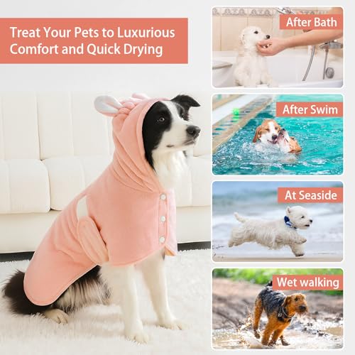 Fnaobai Haustier-Bademantel, Handtuch für Hunde und Katzen, super saugfähig, niedliches Hunde-Badetuch, Kapuzenmantel, Verstellbarer Kragen und Bauchgurt, für XS bis XL
