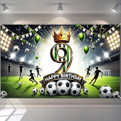 BlissYard 9th Birthday Soccer Banner & Photo Booth Decor