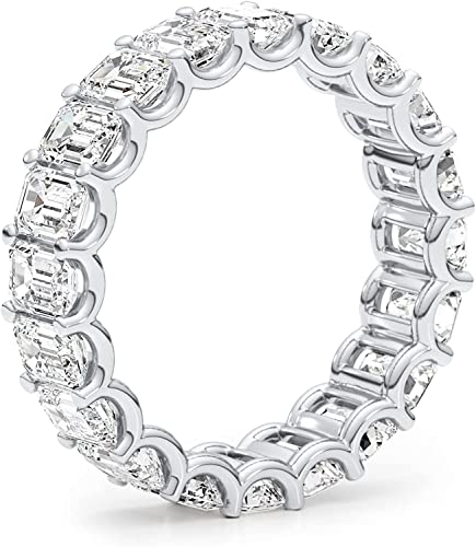 5 3/4 to 7 1/2 Carat Emerald Cut Moissanite Eternity Band Ring for Women in 14k White or Yellow Gold (D-E, VVS, CTW) Anniversary Promise Ring Size 4.5 to 113