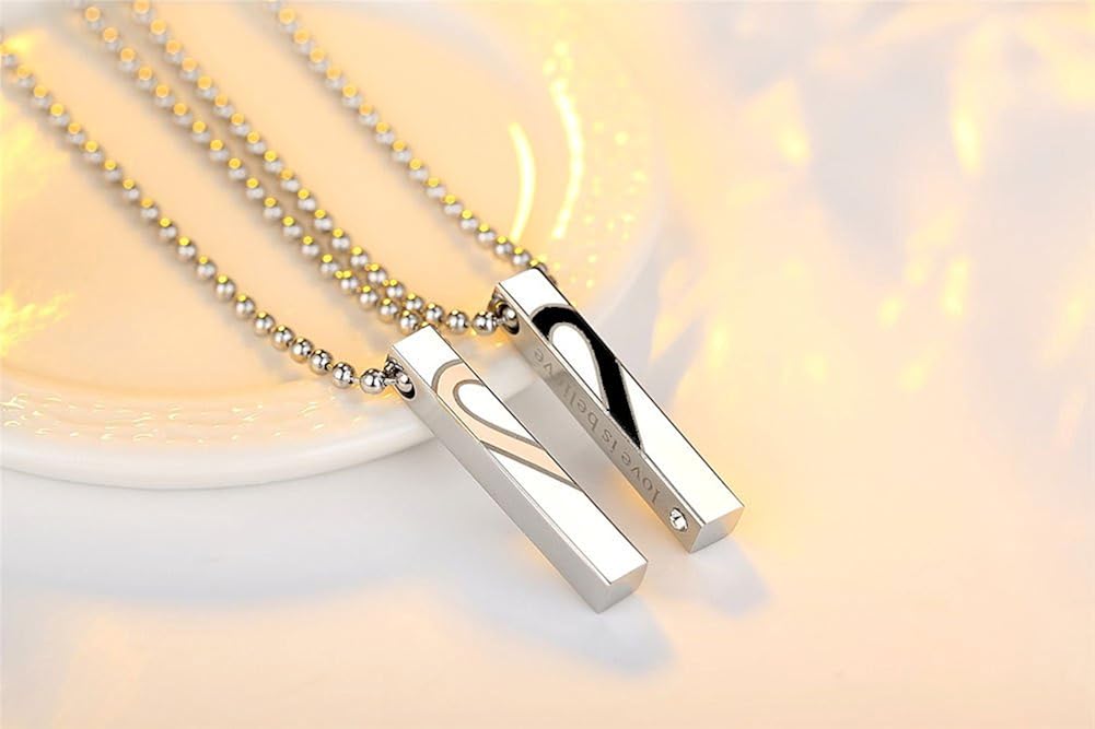 Uloveido Love is Believe Titanium Square Vertical Pendant Necklace Puzzle Matching Initial Necklace for Couples Valentine's Birthday Gift Ideas for Boyfriend and Girlfriend KS797 - Image 5