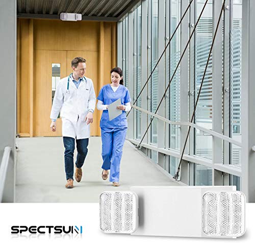 Image of SPECTSUN 12 Pack LED Emergency Lighting Fixture with 2 LED Heads and Hardwired Adjustable White Color Commercial Emergency Lights with Battery Backup for Power Failure