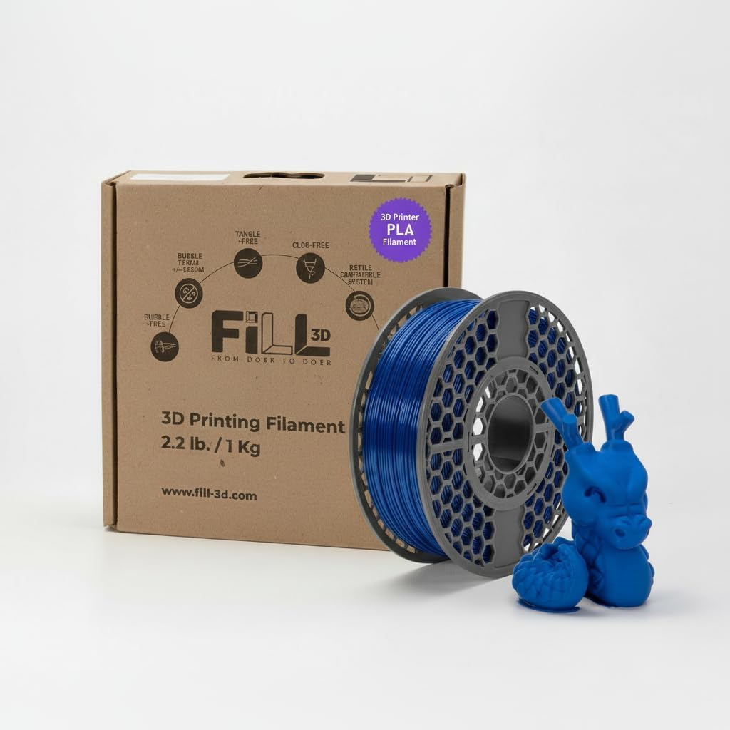 FILL-3D PLA Filament 1.75mm Black 1KG(2,2lbs), PLA Dimensional Accuracy +/- 0.03mm Fits for Most FDM 3D Printers (Blue, PLA Standard)