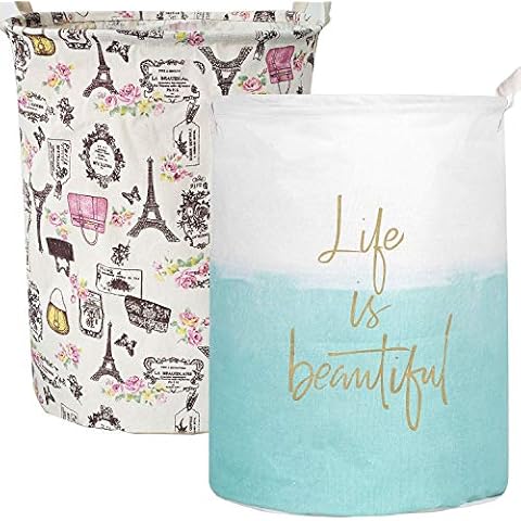 Aouker Merdes 19.7’’ Waterproof Foldable Laundry Hamper, Dirty Clothes Laundry Basket, Linen Bin Storage Organizer for Toy Collection(lifeblue+Paris) Cover