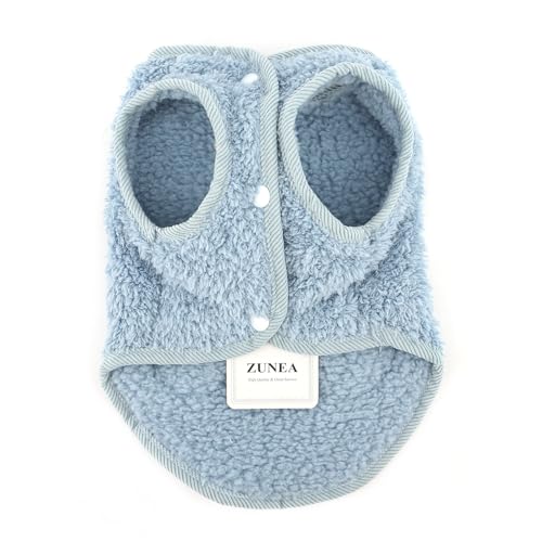 Zunea Hundepullover für Kleine Hunde Fleecepullover Mantel Winter Warm Welpenpullover mit D-Ring Weiche Flauschige Weste Jacken Kaltes Wetter Herbstkleidung Blau XS
