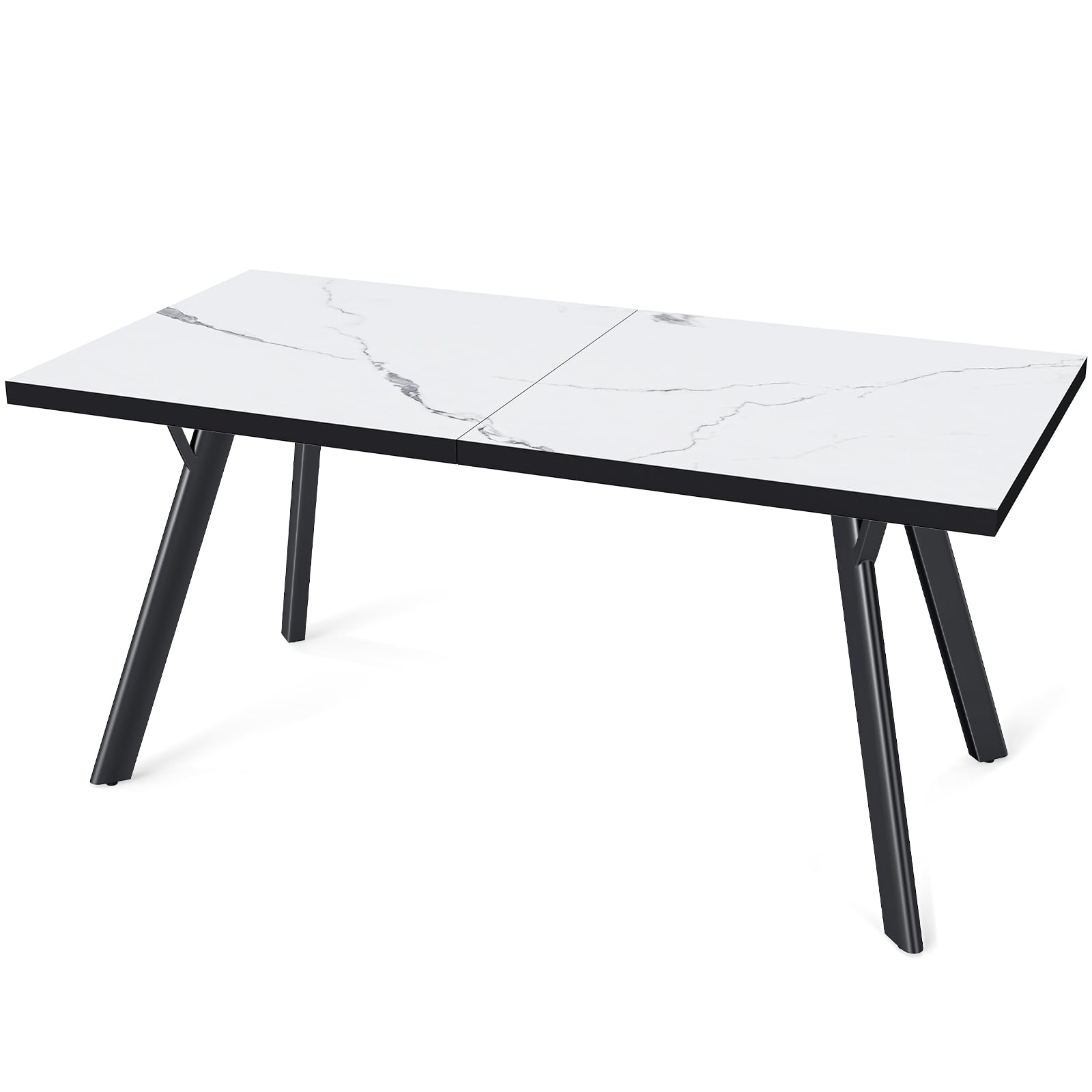 LEWE Esstisch 160 x 80 cm, Rechteckig Esszimmertisch Holz für 6–8 Personen | Küchentisch mit Schwarz Metallbeinen, Moderner Tisch Ideal für Esszimmer & Küche & Wohnzimmer, Weiß