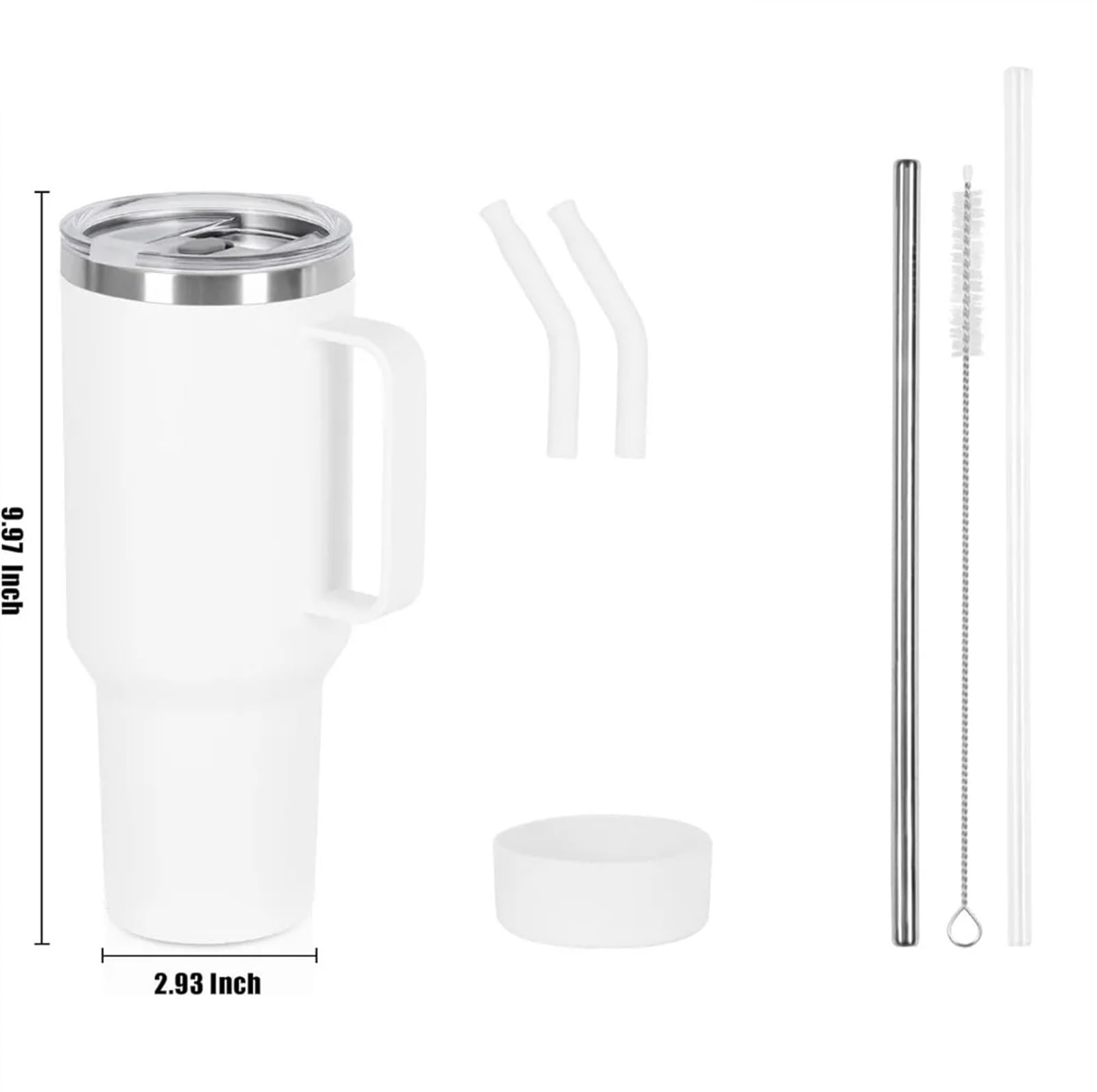 Skday Taza pajita para coche,Taza con pajita y asa (4 piezas) 40 oz con asa y pajita, taza aislada al vacío de doble pared de acero inoxidable, taza de viaje de 40 OZ a granel
