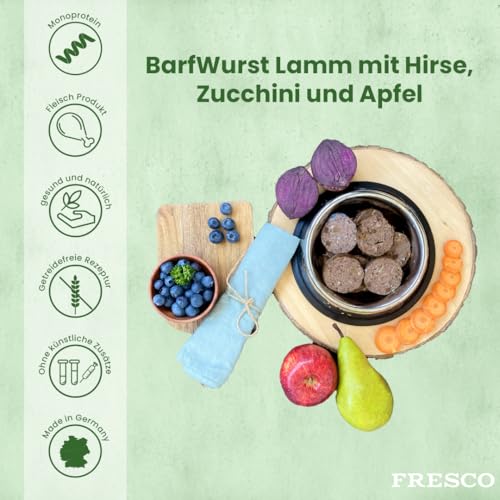 FRESCO Dog Barf Hundewurst schnittfest Lamm 2x400g | Nassfutter für Hunde