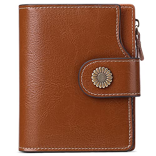 FALAN MULE Genuine Leather Small Wallet for Women, RFID Blocking, Compact Size, Brown