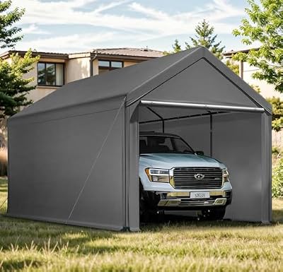 Carport, 10x20ft Heavy Duty Car Port, Portable Garage with Removable Sidewalls & Doors, Car Canopy with All-Season Tarp for Car Boat Truck Party (S-Grey)