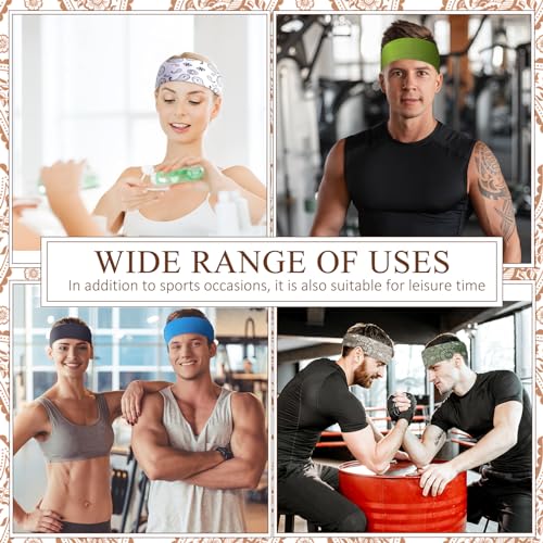 Image of 18 Pcs Sports Sweatbands for Men Women Camo Headbands Workout Non Slip Headbands Breathable Head Band Fitness Stretchy Unisex Hairband for Yoga Running Cycling Ball