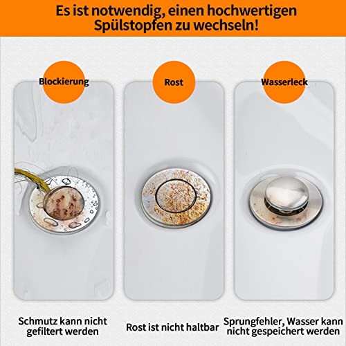 Waschbeckenstöpsel, Universal Pop Up Abflusssieb Ablaufgarnitur Stöpsel Waschbecken, Abflussstopfen für Aufsatzwaschbecken Badewannenstöpsel mit Anti Clogging Sieb,Ablaufventil aus Messing(34-38mm)