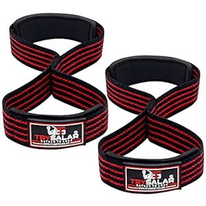 TrySalar Premium Weightlifting Straps Figure 8 Deadlift with Padded Cuff Wrist Wraps support Training Powerlifters Workout Gym Cotton Straps for Men Womens Sold in Pairs