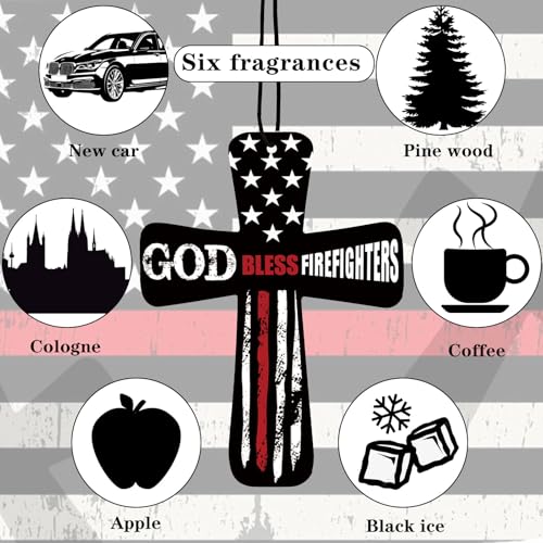 Image of Fumete 24 Pcs Christian Firefighter Gift for Man Cross Car Air Fresheners Bulk God Bless Firefighters Scripture Scented Religious Hanging Ornament Gift for Fireman First Responder Fire Department