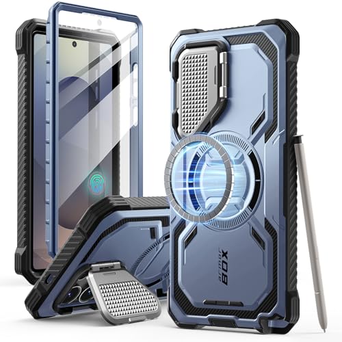 Coque S25 Ultra MagSafe i-Blason Armorbox robuste premium en finition bleu militaire