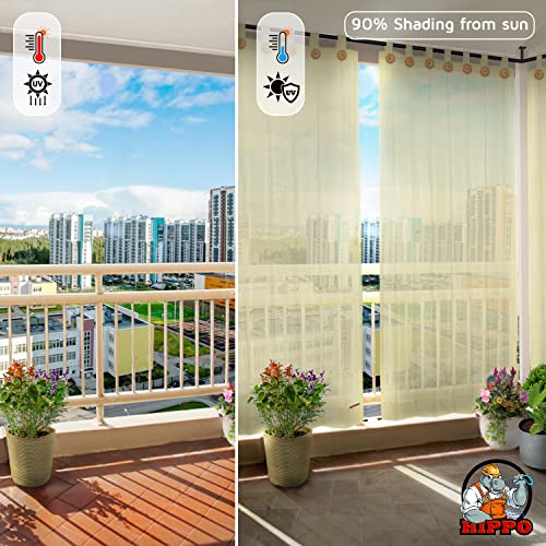 Image of HIPPO 180 GSM HDPE Outdoor Loop Curtain for Balcony & Patio Sun Blocking, UV Protection & Light-Filtering Curtains(Ivory-Glow- 3FTX9FT) Pack of 2