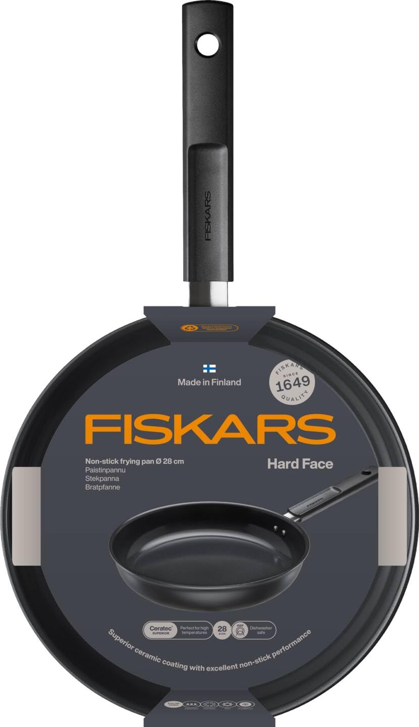 Fiskars Bratpfanne, Hard Face, Durchmesser 28 cm | Für alle Kochfelder geeignet, Antihaftbeschichtung, Kratzfest, Aluminium/Kunststoff, Schwarz, 1075520