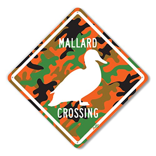 Image of PetKa Signs and Graphics PKAC-0120-NA 10x10 inchMallard Crossing inch Aluminum Sign, 10 inch x 10 inch, White on Orange Camo