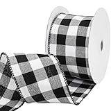 Rilisili Black and White Buffalo Plaid Ribbon 2-1/2 Inch × 15 Yards Gingham Plaid Wired Ribbon Buffalo Check Ribbon for Craft Gift Wrapping Home Decor Wreath Valentine's Day Spring Decoration
