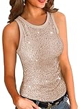 miduo Womens 2025 Fashion Casual Crewneck Sequin Tank Tops Sparkle Shimmer Sleeveless Blouse Tops Cami Shirts for Concert Gold S
