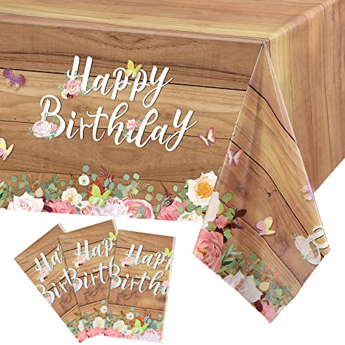 Tiamon TIAMON-TABLECLOTHS-53 Floral Happy Birthday Tablecloths Cute Butterfly Wood Grain Table Cover Flower Disposable Tablecover/Party Decor thumb #7