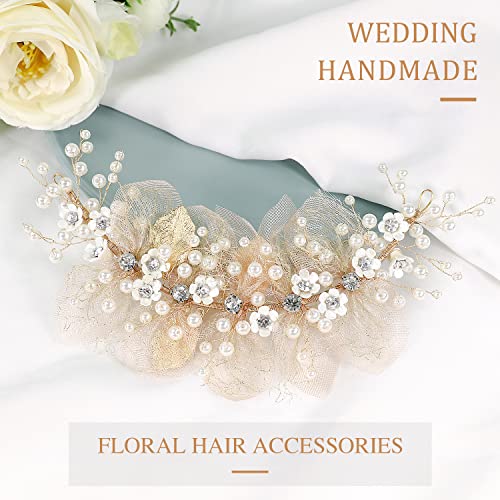Girls Flower Headpiece Wreath Summer Wedding Bridal Headband Handmade Adjustable Halo Floral Crown Hair Flower Vine Princess Birthday Accessory (Gold) #TOP6
