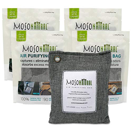 Moso Natural Air Purifying Bag 200g 4 pack. Odor Eliminator for Cars, Closets