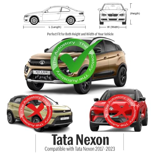 Image of AutoStory Nexon Car Cover | Dustproof Lightweight Car Body Cover | Custom Fit for Tata Nexon 2017-2023 | Mirror Pocket | Lightweight | Indoor & Outdoor | Mirror Pockets, Elastic Bottom