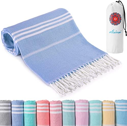 Cotton Turkish Beach Towels with Bag Quick Dry Sand Free Soft Absorbent Adult Bath Pool Swim Long Wide Stripe Towel Cloud Linen Sandfree Chamois Mat Summer Thing Lightweight Thin Travel Blue