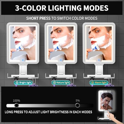 Instant Heated fog free Shower Mirror Fogless for Shaving for Women Makeup Removing,Anti fog Mirror for shower with 3-Color Dimming Light,Rechargeable Lighted Mirror,2Ways Wall Mounted Shower Mirrors by saiggnyy - Image 4