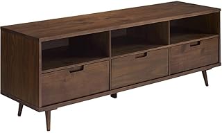 Walker Edison Millie Mid Century Modern 3 Drawer Solid Wood Low TV Stand for TVs up to 80 Inches 70 Inch Walnut