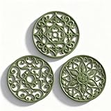 ME.FAN Trivets for Dishes/Pots/Pans, 3 Pcs Silicone Mats, Flexible/Durable/Non Slip Hot Pads to Protect Table and Counter Top (Olive Green)