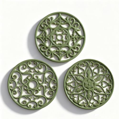 ME.FAN Trivets for Dishes/Pots/Pans, 3 Pcs Silicone Mats, Flexible/Durable/Non Slip Hot Pads to Protect Table and Counter Top (Olive Green)