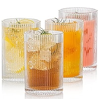 Vintage Ribbed Glassware Set Of 4, 16oz Fluted Drinking Glasses - View #13