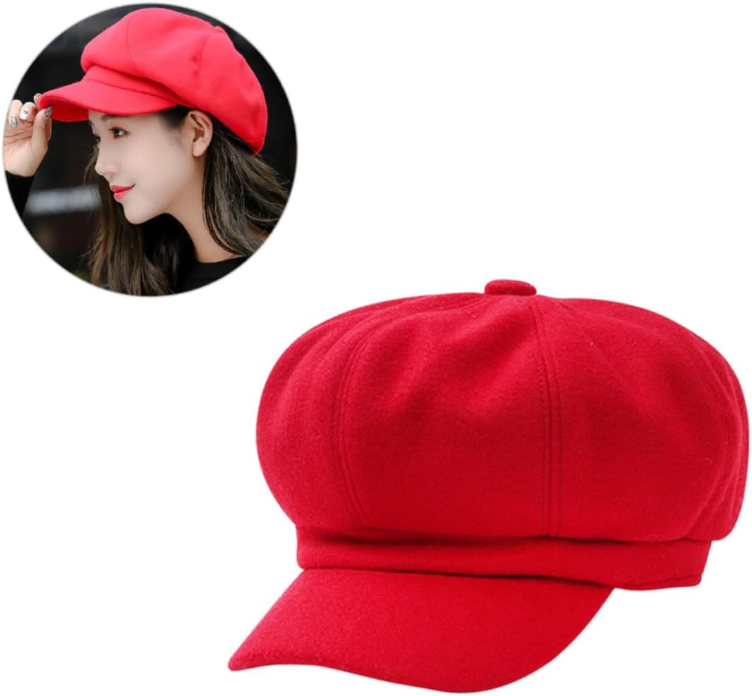LIFKOME 3pcs Woolen Octagonal Beret for Women Stylish Red Peaked Hat Warm Autumn Accessory for Casual Outfits and Special Occasions